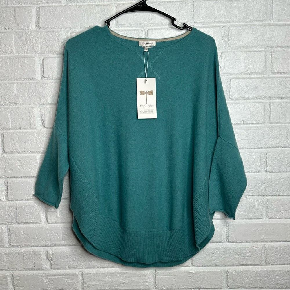 NWT Tyler Boe Cashmere Capelet Sweater‎ Round Hem Aquamarine size XS